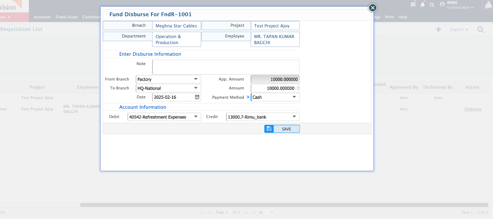 Disburse Fund Requisition